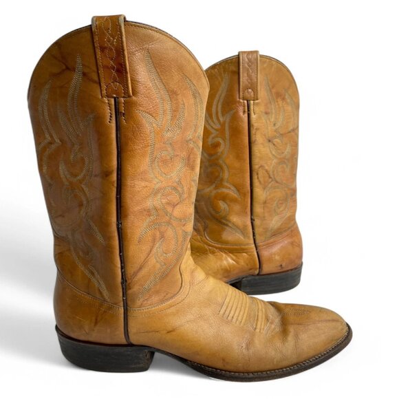 Vintage J. Chisholm Marbled Deerskin Leather Western Cowboy Boots Men's 9 D - Picture 1 of 11